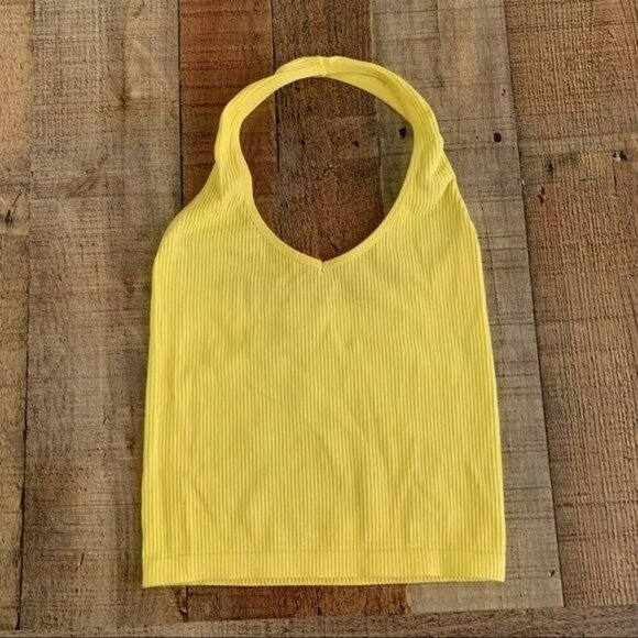 Suzette womens one size neon yellow ribbed knit halter top - Picture 1 of 5